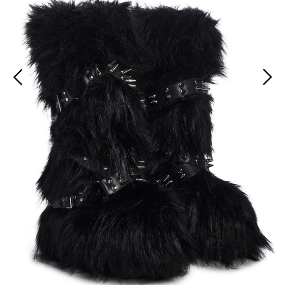 Dolls Kill Shoes - Widow Wild Instincts Faux Fur Boots Dolls Kill with spike studded straps.